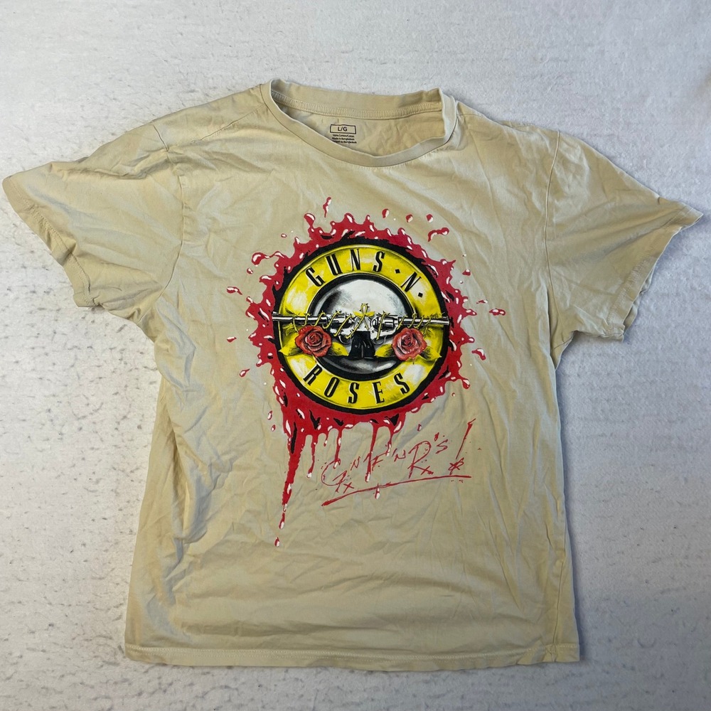 Guns N' Roses T-Shirt Large Tan Graphic Band Tee Short Sleeve 2023 100%‎ Cotton